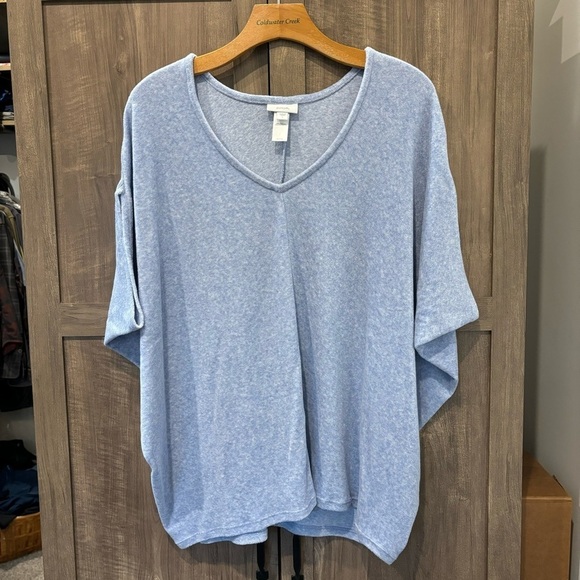 Pure J Jill Large Top Short Dolman Sleeve Light Blue Terry Cloth V Neck - Picture 1 of 8